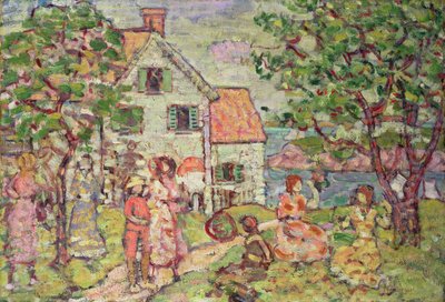 Strand und zwei Häuser von Maurice Brazil Prendergast